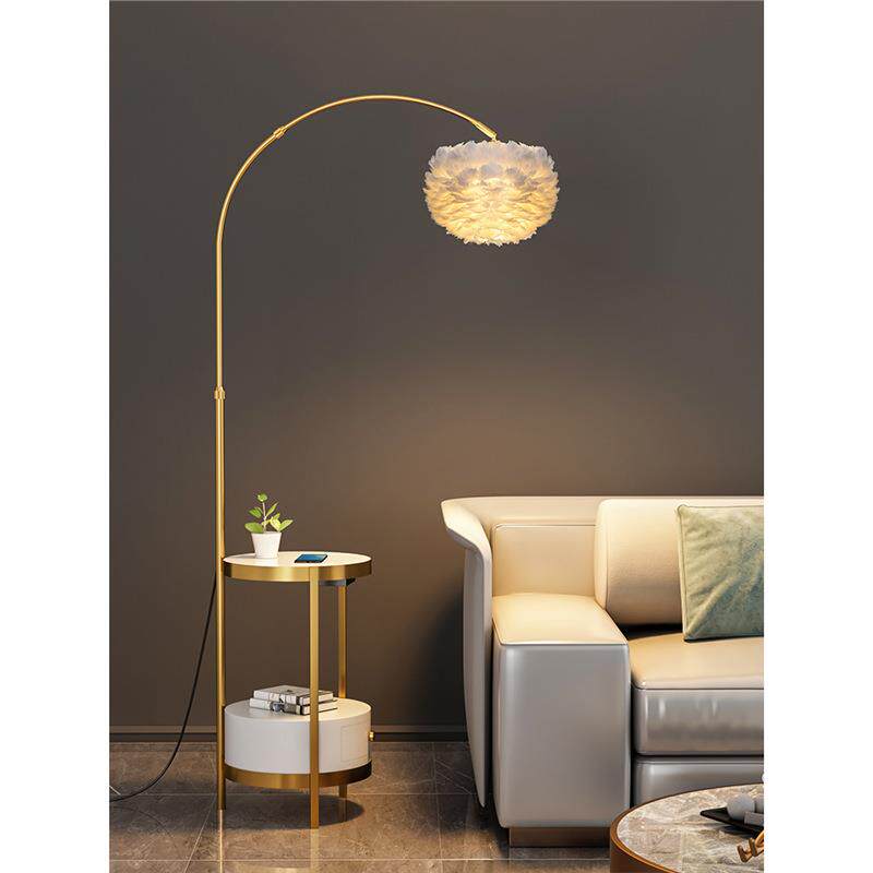 羽毛落地灯卧室客厅公主轻奢沙发置物架氛围高级感床头柜台灯一体