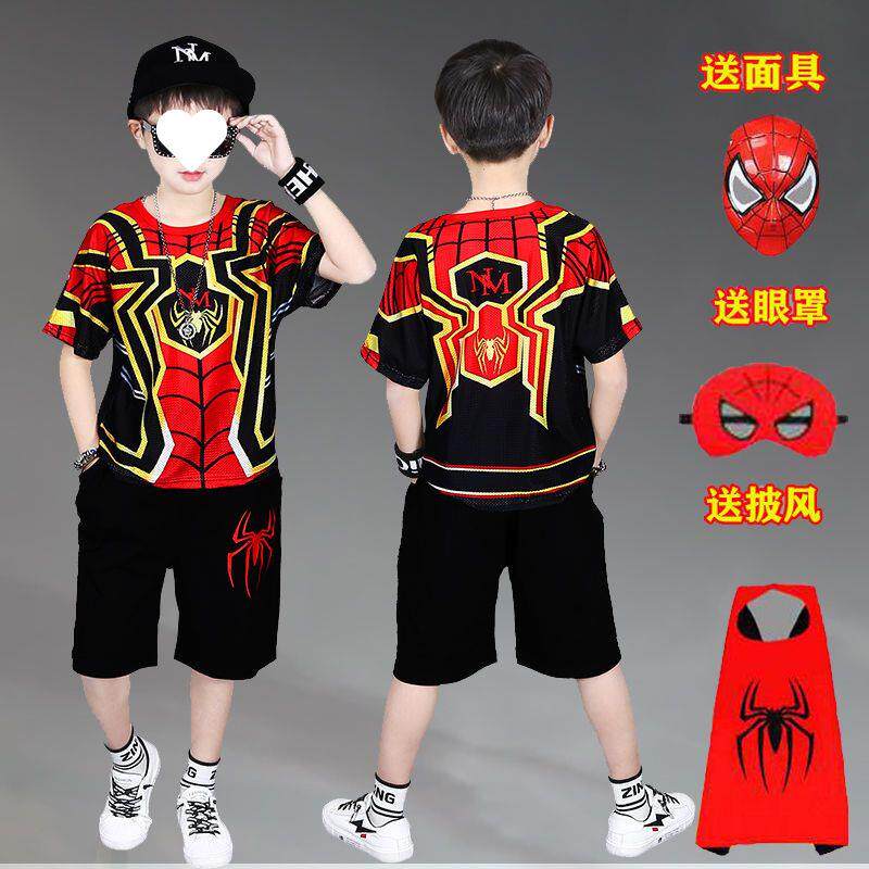 蜘蛛侠儿童套装夏季3男孩衣服4夏装5男童超级英雄卡通6岁短袖套装