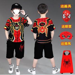 蜘蛛侠儿童套装夏季3男孩衣服4夏装5男童超级英雄卡通6岁短袖套装