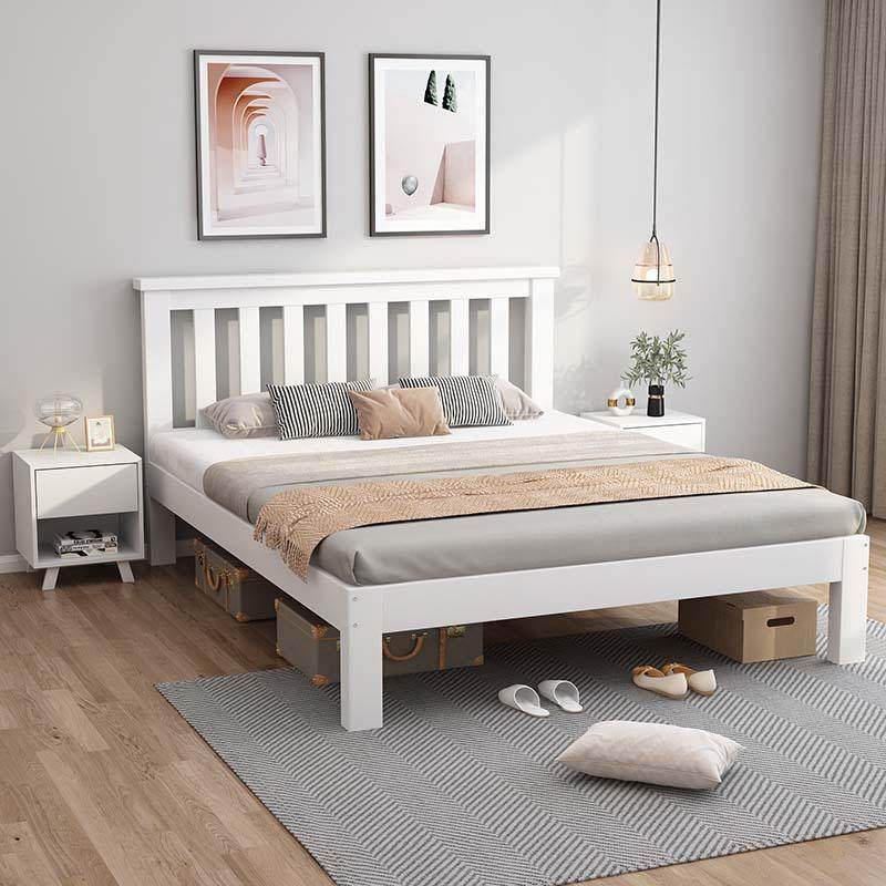 全实木床现代简约小户型90cm儿童单人床白色1.52米加高脚腿简易床