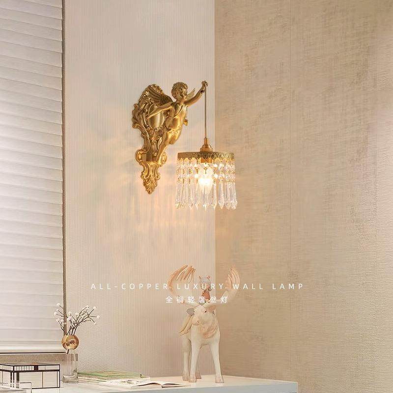 复古法式全铜天使吊灯Vintage中古风格时尚床头过道餐厅水晶壁