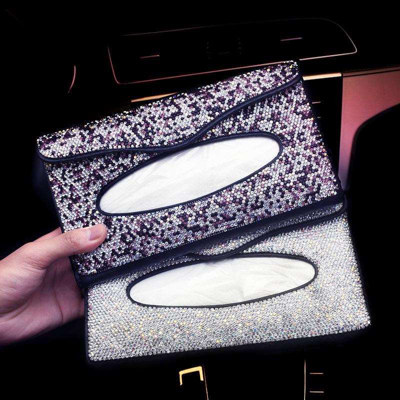 车载遮阳板 纸盒车用纸巾盒 车内纸抽盒 镶钻汽车装饰抽纸盒