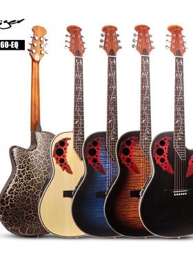 木吉他电箱胶背吉他ovation 41寸葡萄孔吉他原声电声钢弦吉他跨境