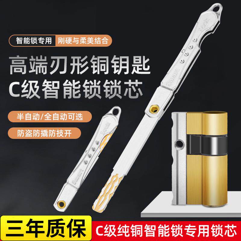 C级全自动指纹锁锁芯智能锁防盗门单开带尾巴电子门应急锁头