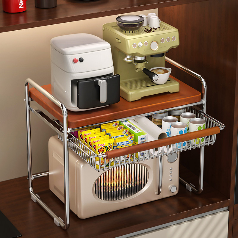 中古实木厨房微波炉置物架多功能烤箱支架空气炸锅电饭锅收纳层架