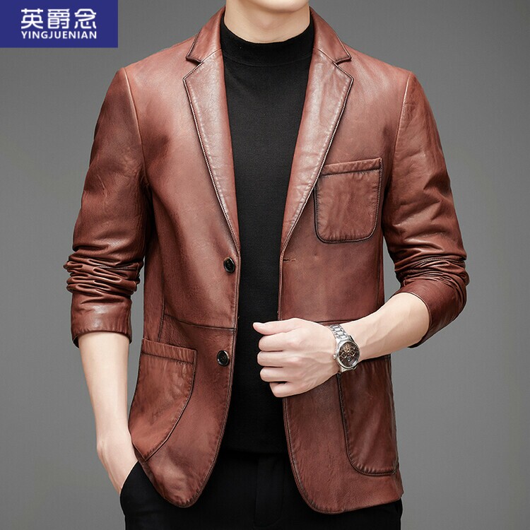 澳洲进口真皮衣男士海宁头