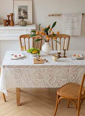 法式复古桌布防尘布茶几布盖布长方形餐桌布盖巾蕾丝纱圆桌布白色
