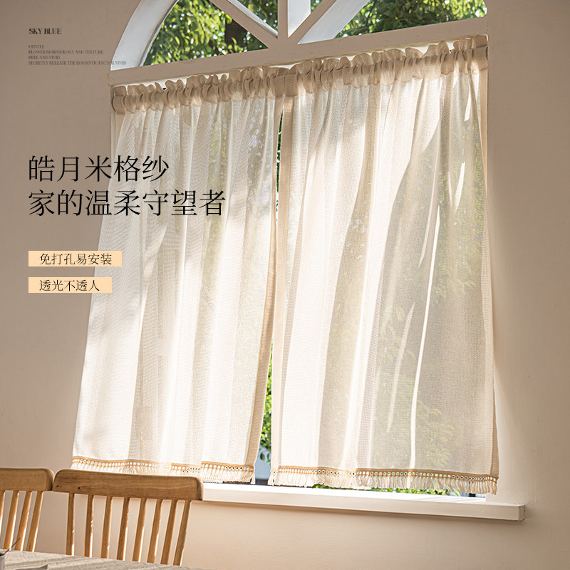 日式亚麻诧寂风棉麻纱帘客厅卧室阳台窗帘厨房短帘半帘门帘窗纱
