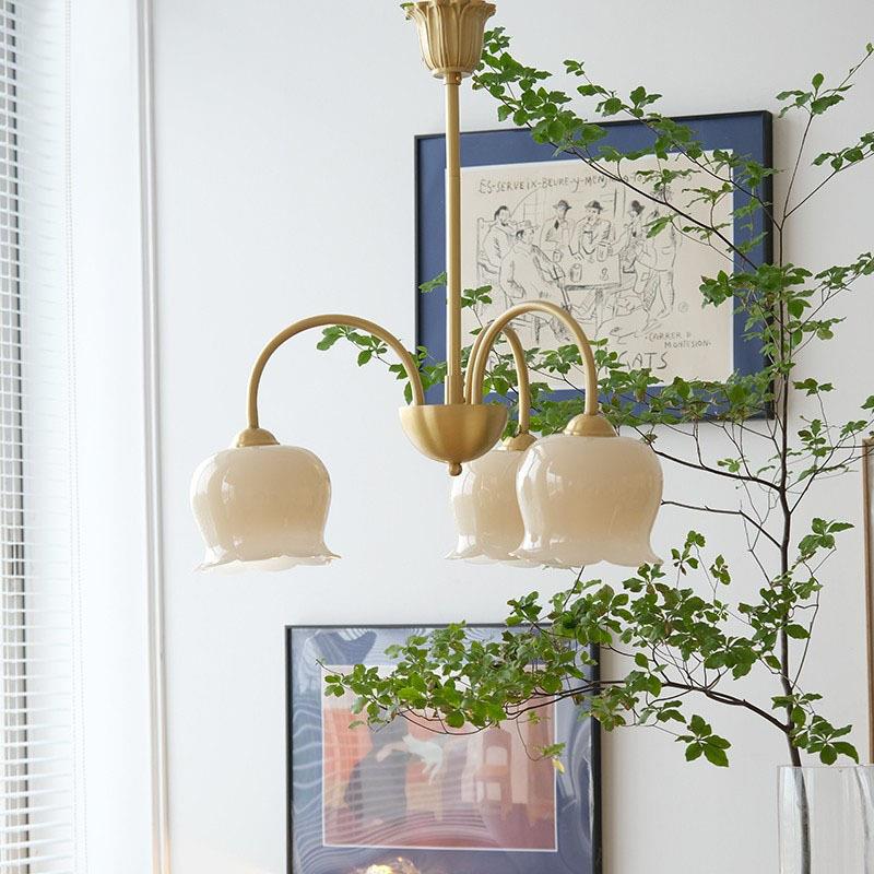 奶油铃兰花朵全光谱吊灯现代简约卧室美式客厅灯法式中古餐厅吊灯