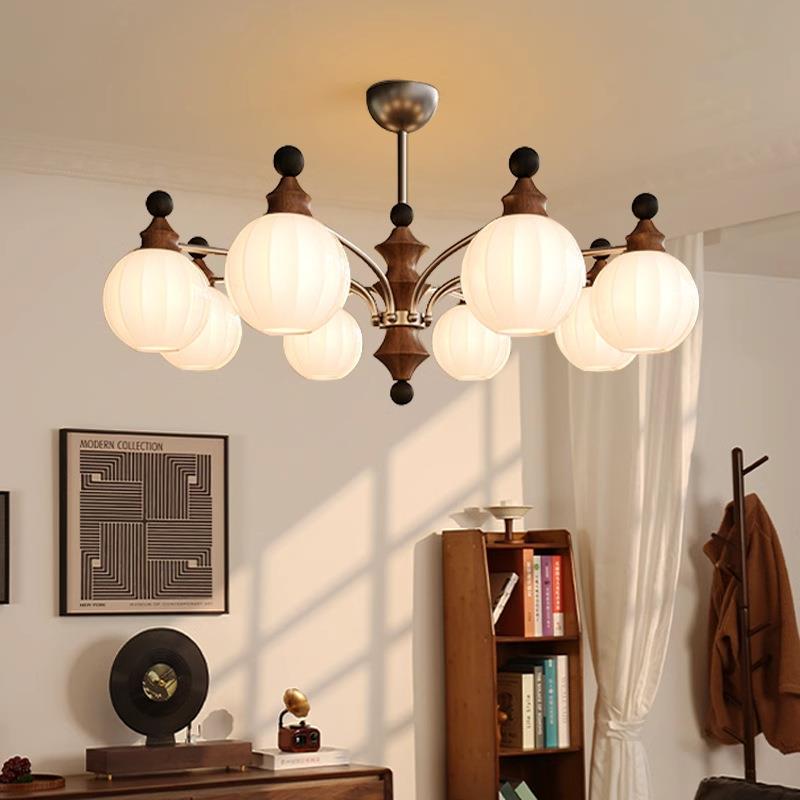 法式中古风客厅吊灯新中式竹节高端大厅主灯2025新款原木复古灯具