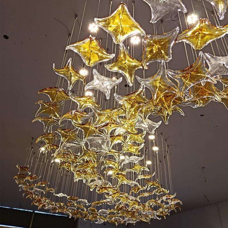 天亨工程酒店大堂灯具售楼部沙盘宴会厅前台商场海星玻璃装饰吊灯