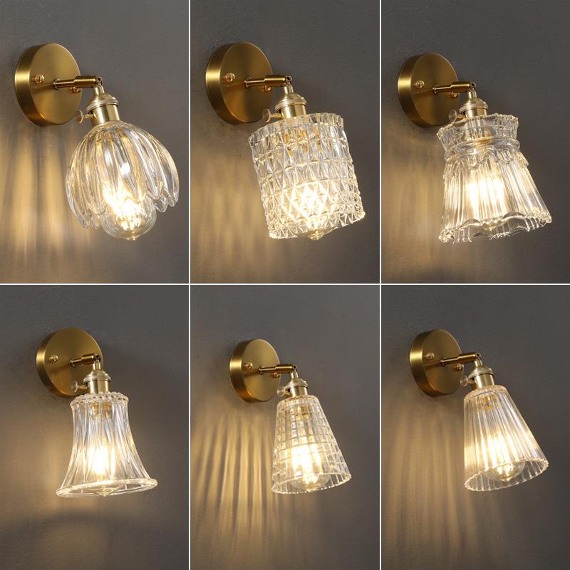 北欧全铜复古玻璃壁灯现代卧室床头日式简约法式轻奢温馨网红吊灯