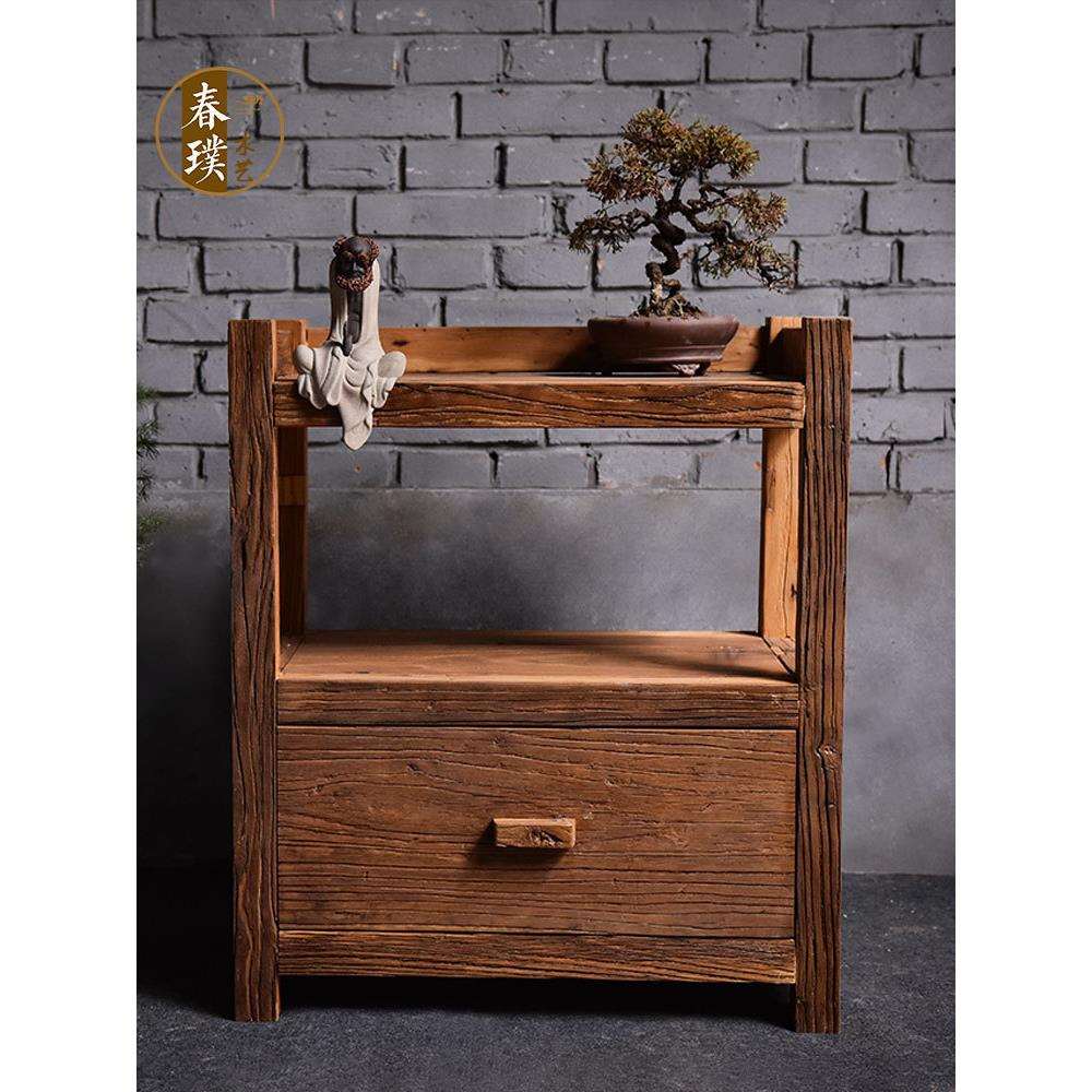 BK9K新中式茶水柜边几实木老榆木餐边柜客厅茶台水桶柜子多功