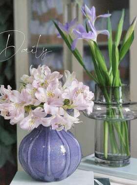 手工制作香芋紫色飘金粉花瓶彩色花朵花瓶装饰家居简约设计师软装