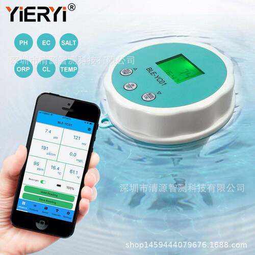 YC01泳池CL余氯检测仪/PH/EC/ORP蓝牙APP六合一鱼缸水质监测仪