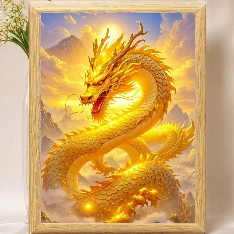 招财纳福金龙神龙摆件装饰画客厅办公室桌面摆台高清定制相框画框