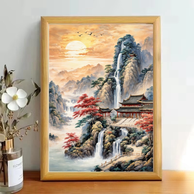 国风山水画国韵山水风景玻璃面板相框新款客厅书房卧室装饰画摆台图片