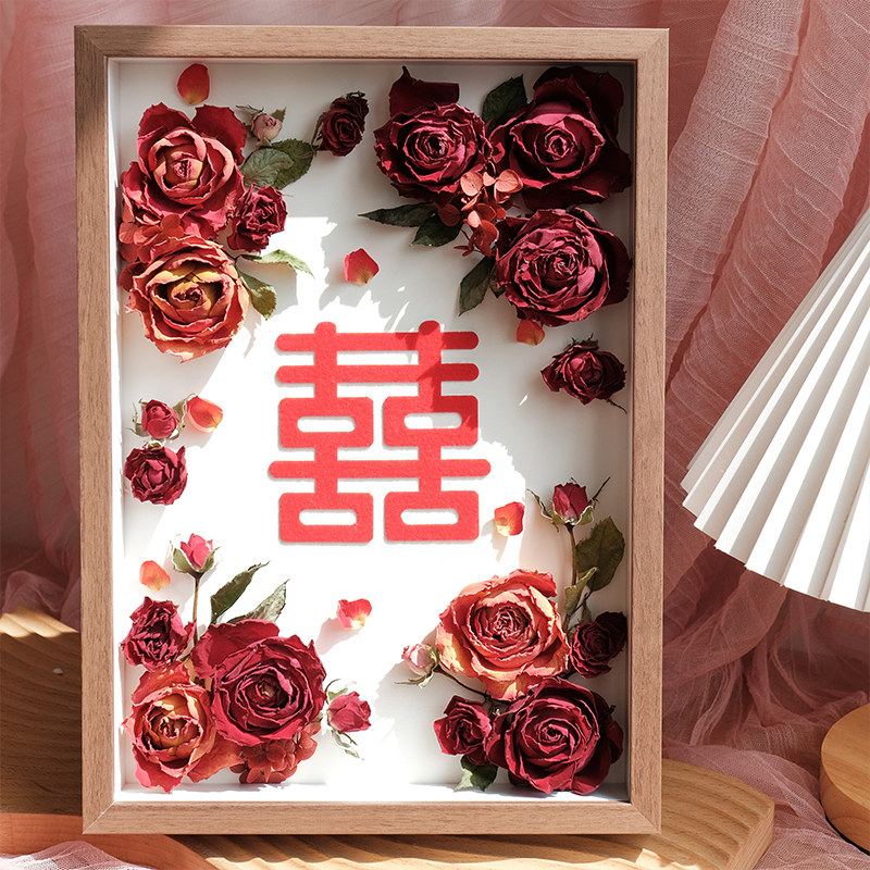 结婚乔迁新居礼物diys干花玫瑰相框送朋友订婚新婚乔迁礼品摆件