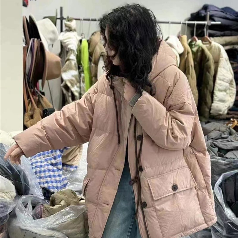 8081今带帽中长款加厚拼接冬季韩版连帽时尚休S闲抽绳羽绒服外套