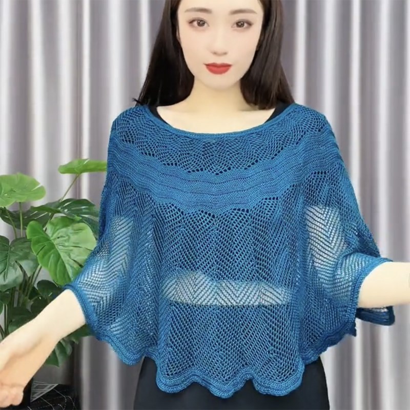 懒人套头针织披肩女夏季薄款宽松镂空纯色外搭小披肩吊带旗袍罩衫