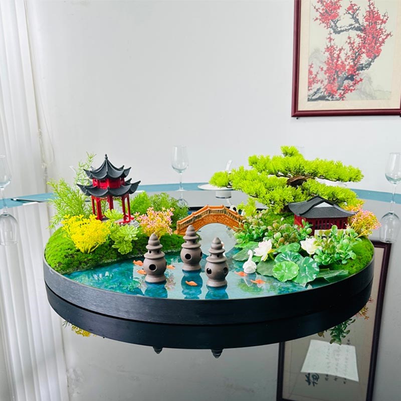 新款酒店大圆桌中间摆件r餐桌花摆设花饭店桌面装饰微景观造景花