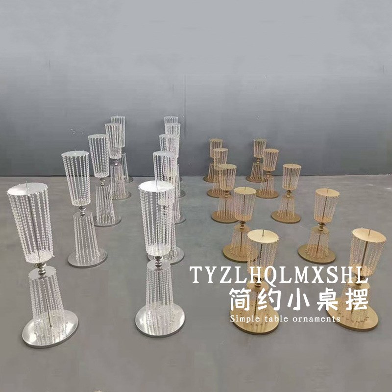 新款婚礼西式梦幻时光珠帘铁艺y路引婚庆舞台水晶花器装饰摆件道