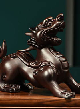 黑檀木雕貔貅摆件实木一对家居客厅办公室装饰品摆设Y红木工艺品