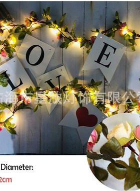 玫瑰花藤灯串 iLED 粉色花藤条串灯婚礼生日装饰 节日装饰品带灯