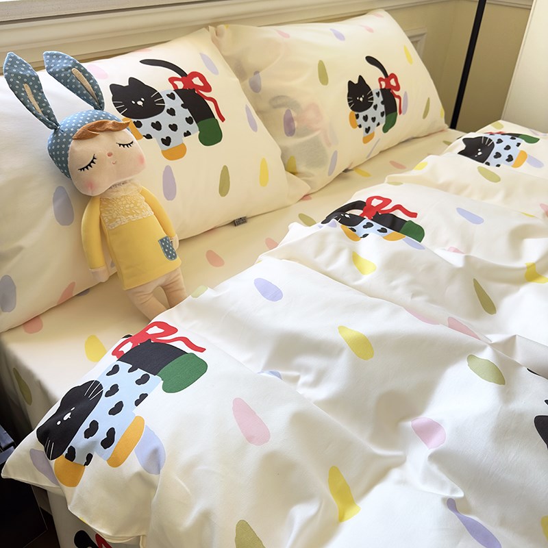 靴子猫纯棉床单被套单件定做单人宿舍全棉被单枕套可配三四件套