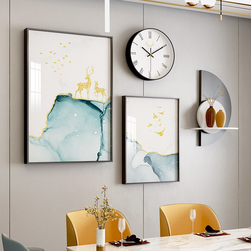 现代简约钟表餐厅装饰画壁画组合铝合金画走廊壁挂壁饰艺术挂画