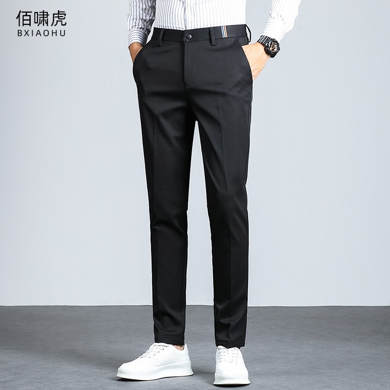 冰丝薄款西裤男韩版修身直筒弹力潮流春夏季男士休闲X裤商务长裤
