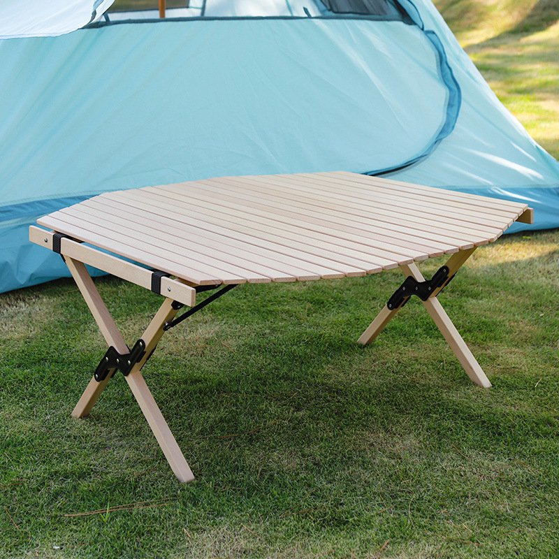户外便携实木自k驾游家用简易野餐桌木制八角蛋卷桌露营折叠桌