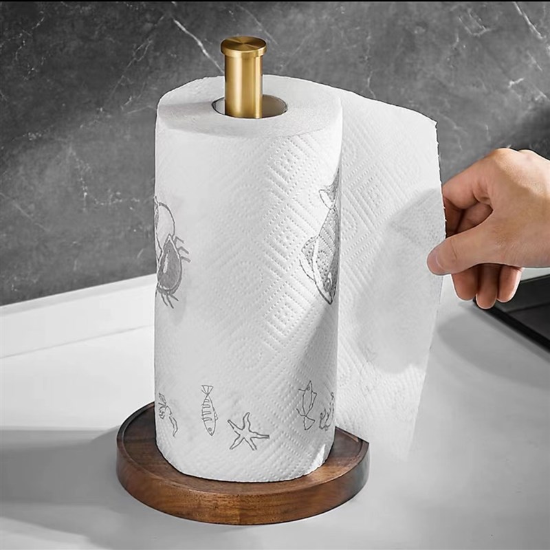 创意胡桃木实木纸巾架桌面立式卷纸架厨房用纸吸油纸挂架子免打孔
