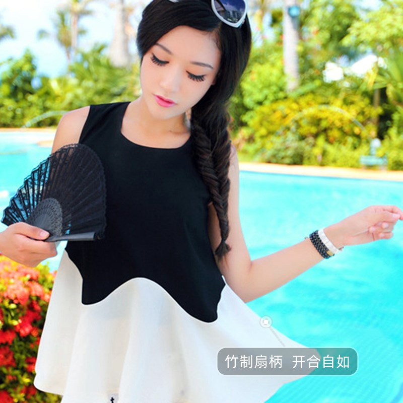 女士搭配旗袍舞蹈小折p扇黑色蕾丝古风古典复古汉服折叠中国风扇