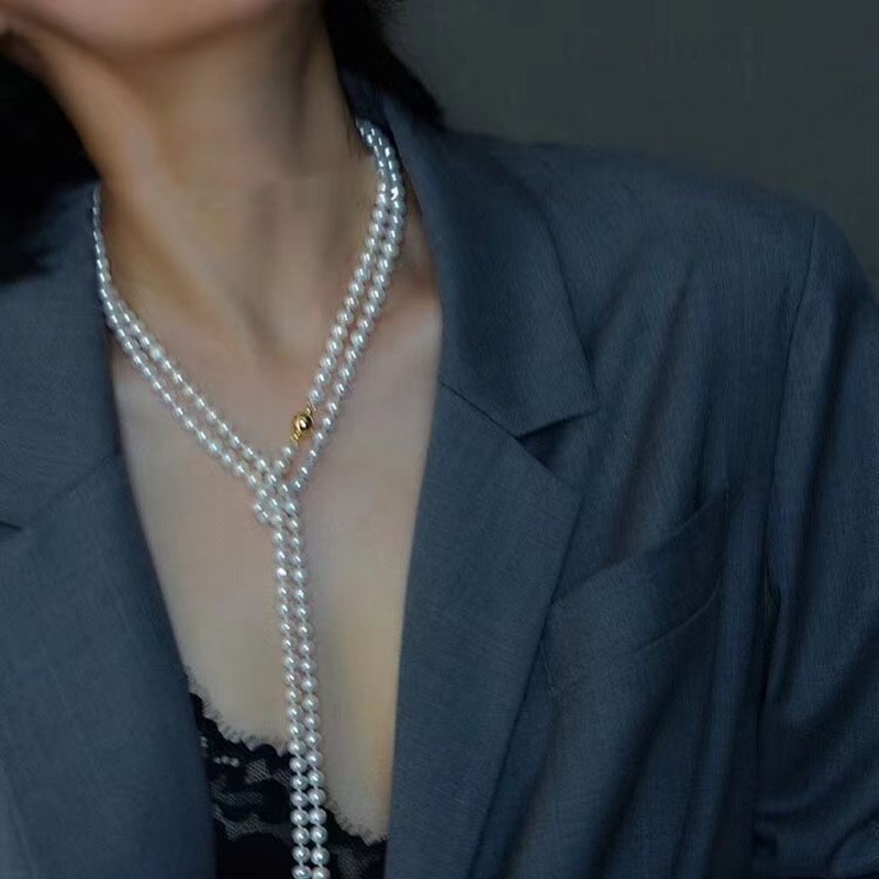 近圆天然淡水珍珠毛衣链超长多层叠戴旗袍款配饰妈妈链高级感项链