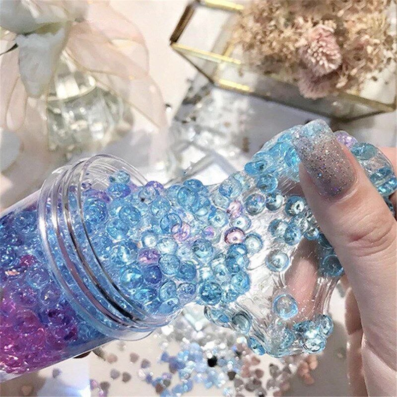 供应500克亚克力水晶扁珠 水晶泥混合减压玩具配件 半圆形装饰珠