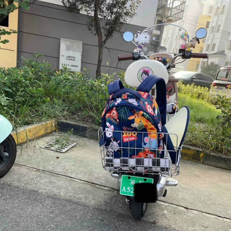 电动车后车筐金属尾筐自行v车篮可折叠车后置车篮子放书包加大车