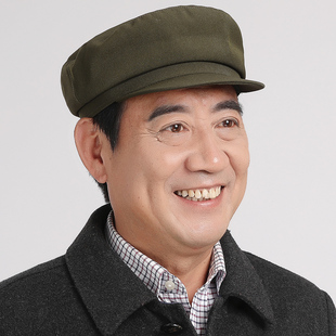 老式中山帽子军绿色春夏天中老年马裤呢平顶帽子男士爷爷帽青年帽