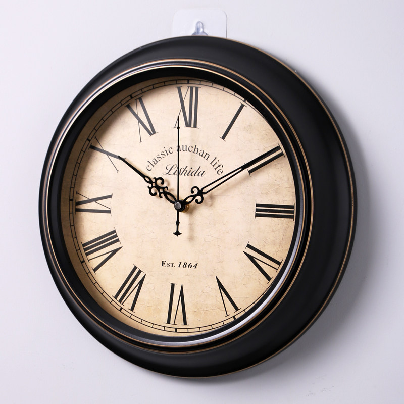 欧式复古钟表挂钟家用客厅装饰金属圆形静音时钟简约美式轻奢墙钟