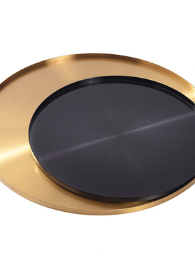 现代极简意式样板间家居客厅茶几桌面金色大号不锈钢圆形托盘摆件