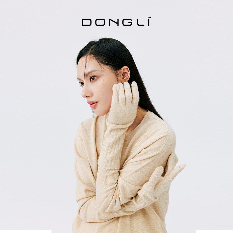 东黎 韵彩绒护-秋冬山羊绒长款针织五指手套柔软保暖加厚防寒3375
