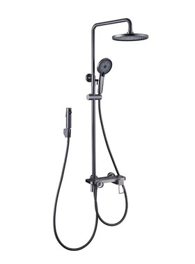 枪灰色淋浴花洒套装家用黄铜浴室淋雨喷头卫生间可升降混水阀龙头