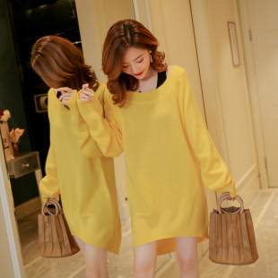 宽松大码 韩版 毛衣女两件套中长款 长袖 2021秋装 纯色套头针织衫 新款