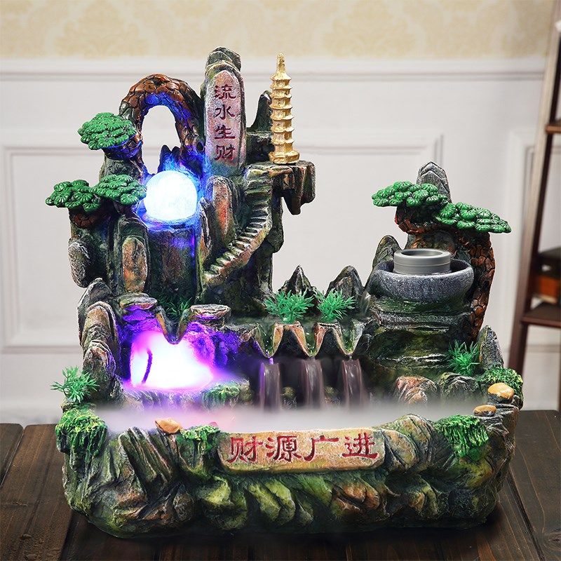 假山流水喷泉鱼缸开业乔迁工艺品结婚礼品家居装饰风水轮招财摆件