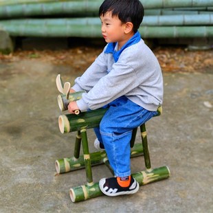 幼儿园儿童户外游戏器材竹筒摇马玩具单人竹马木马玩教具竹制摇马