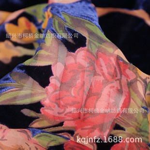 厂家锦绒仿乔绒烂花叶子花朵镂空连衣裙烧花女装 旗袍丝绒面料