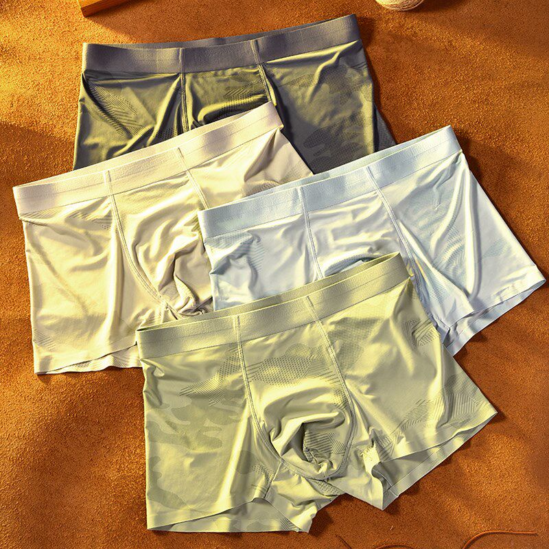 内裤男生冰丝透气夏季薄款运动时尚E暗纹男士平角裤宽松四角裤短