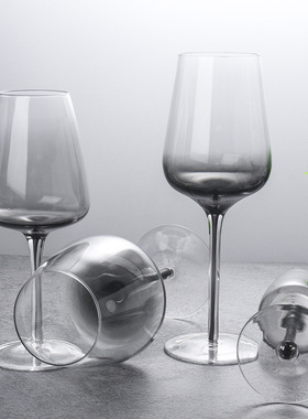 彩色玻璃红d酒杯现代风烟灰色高脚杯香槟杯子黑杆水晶酒杯展厅装