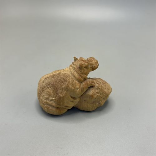 小叶黄杨木雕母子河马摆件随身盘玩实木手把件P吉祥书架桌面小摆