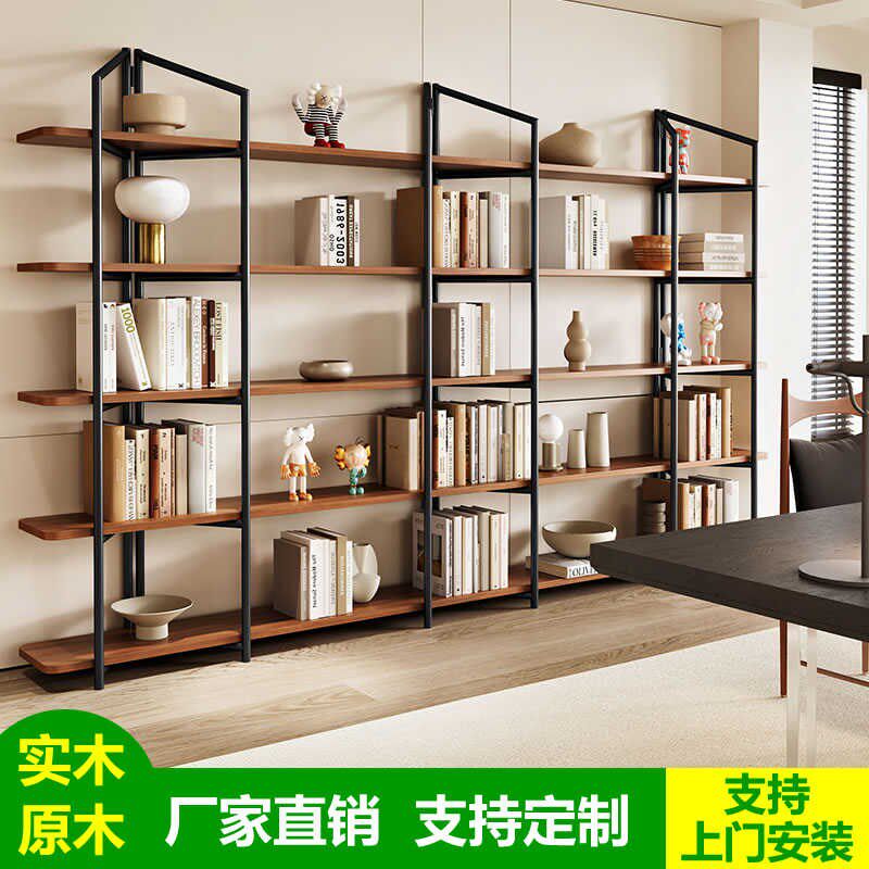 现代简约实木落地书架客厅办公置物隔断储物架家用物品收纳展示架
